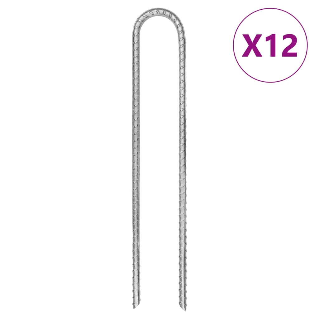 Tent pegs 12 pcs. U-shape 30 cm Ø7 mm galvanized steel