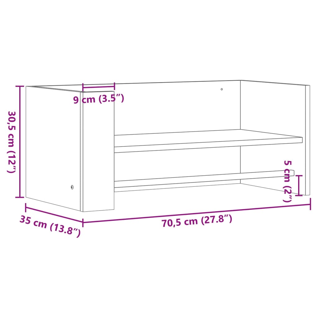Wall shelf gray Sonoma 70.5x35x30.5 cm wood material