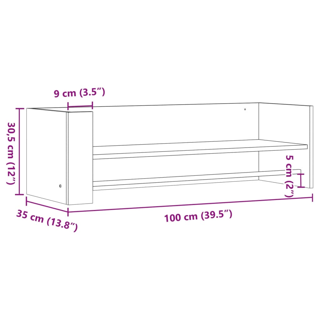 Wall shelf gray Sonoma 100x35x30.5 cm wood material