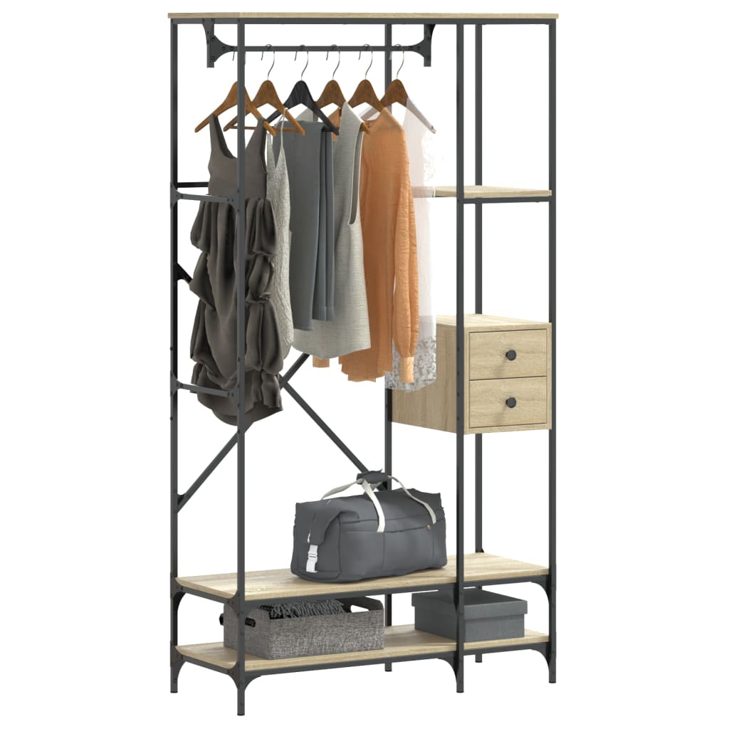 Clothes rack with shelves Sonoma oak wood material