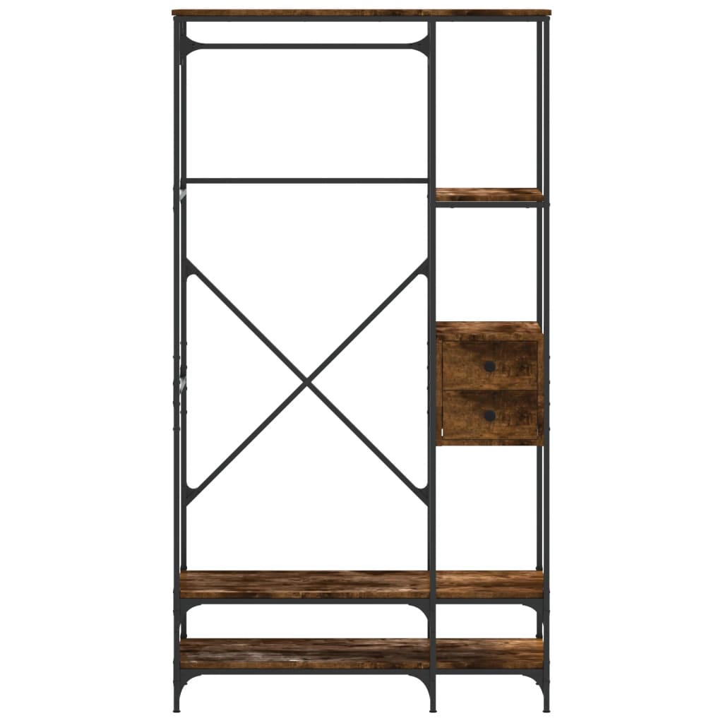 Clothes rack with shelves smoked oak wood material