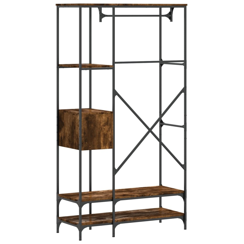 Clothes rack with shelves smoked oak wood material