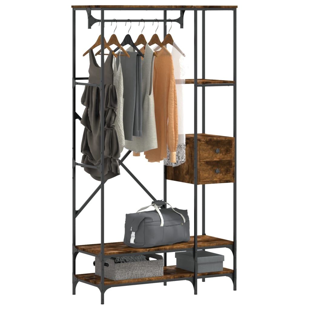 Clothes rack with shelves smoked oak wood material