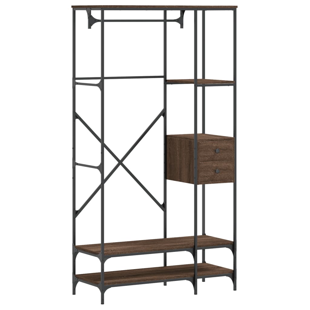 Clothes rack with shelves brown oak look wood material
