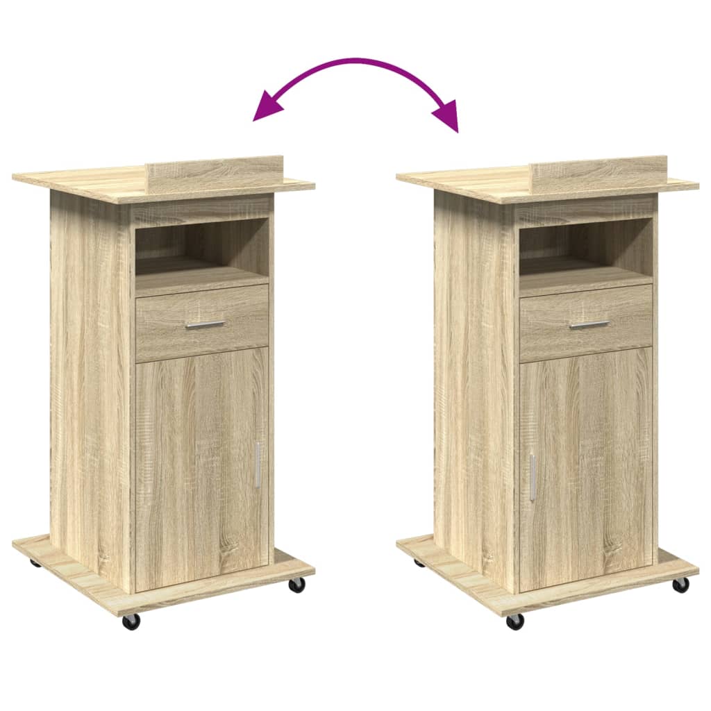 Lectern with wheels &amp; drawer Sonoma oak 55x55x107 cm
