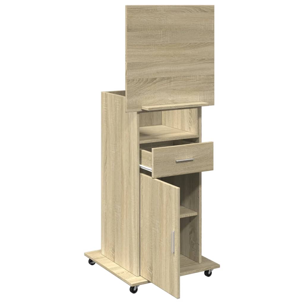 Lectern with wheels &amp; drawer Sonoma oak 55x55x107 cm