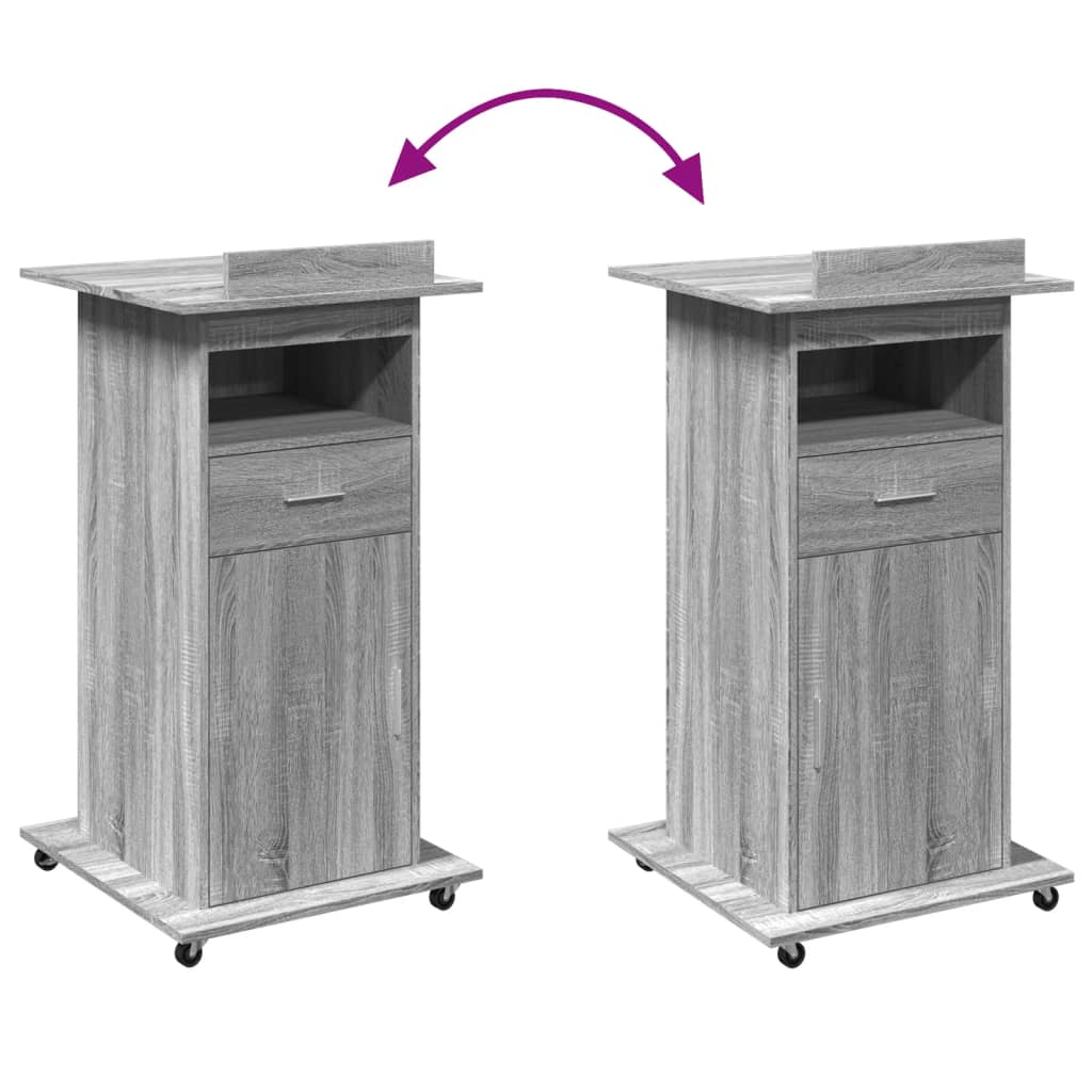 Lectern with wheels &amp; drawer Gray Sonoma 55x55x107 cm