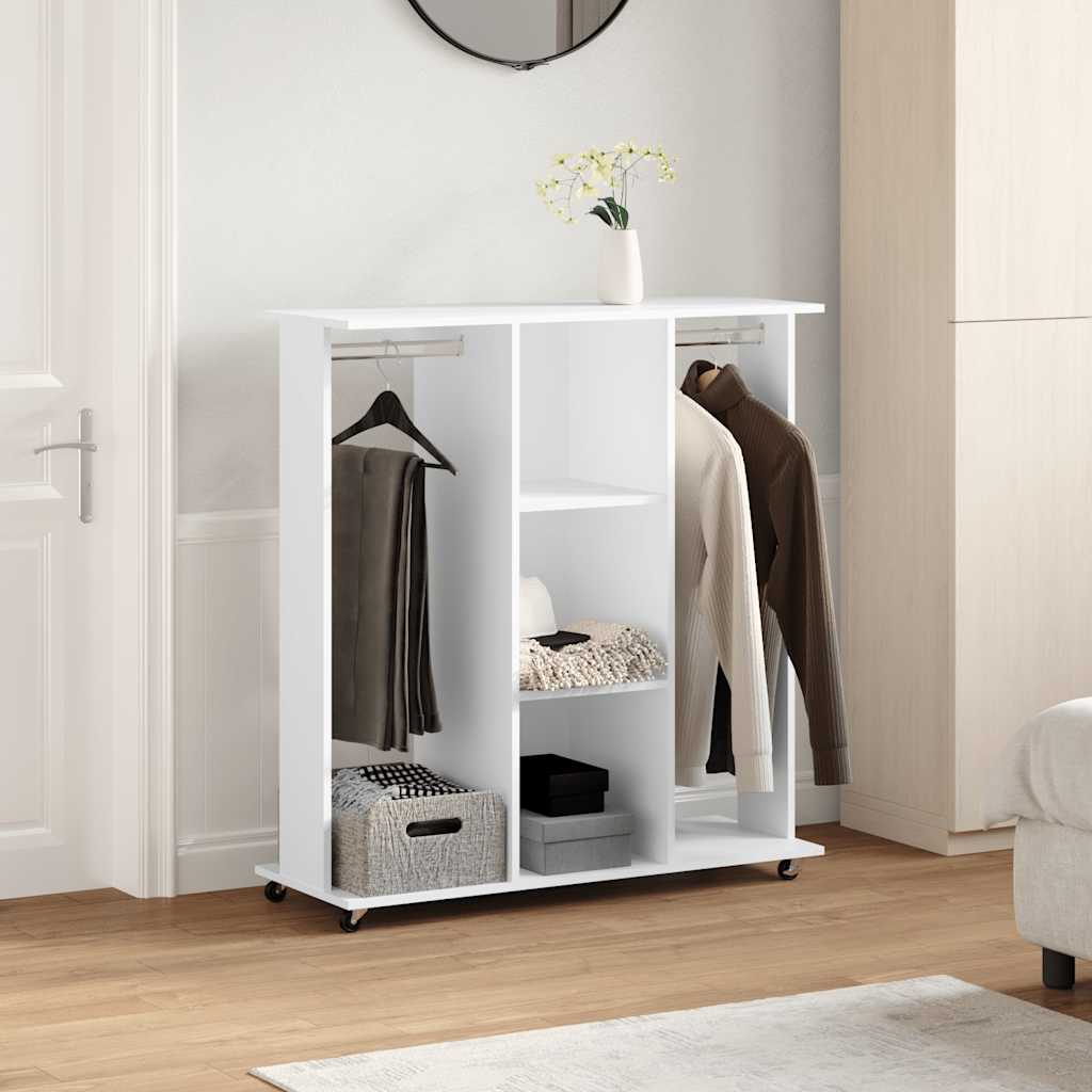 Wardrobe with wheels white 102x38x110 cm wood material