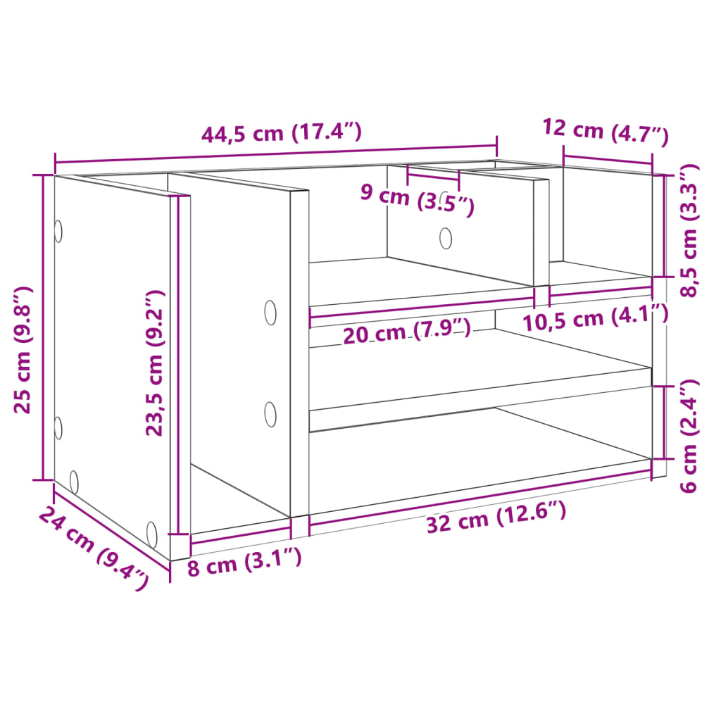 Desk Organizer Gray Sonoma 44.5x24x25 cm Wood Material