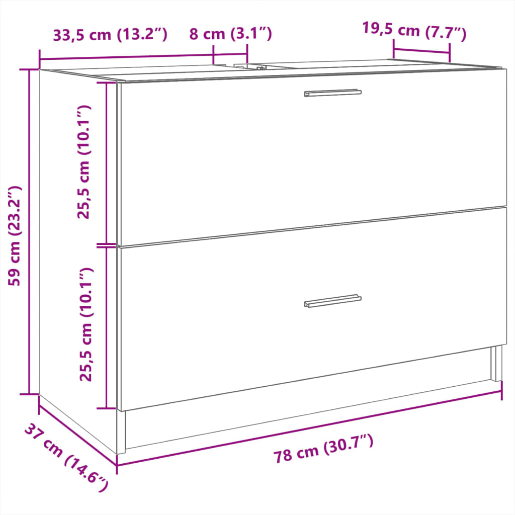 Washbasin base cabinet Sonoma oak 78x37x59 cm wood material