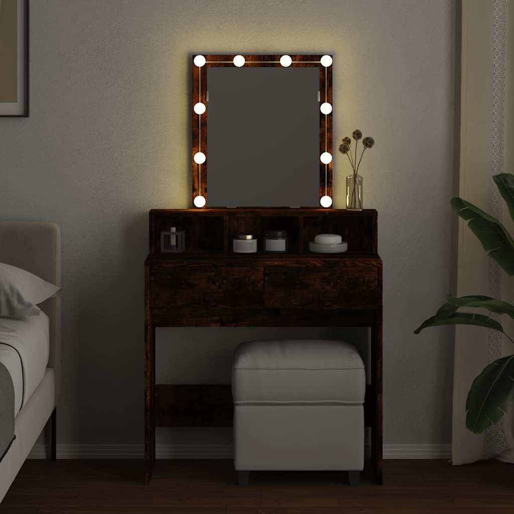 Schminktisch mit LED-Beleuchtung Räuchereiche 80x41x144,5 cm