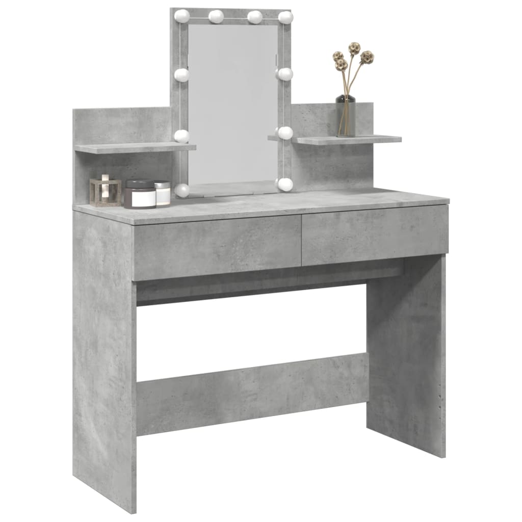 Dressing table with LED lighting concrete grey 100x40x130 cm