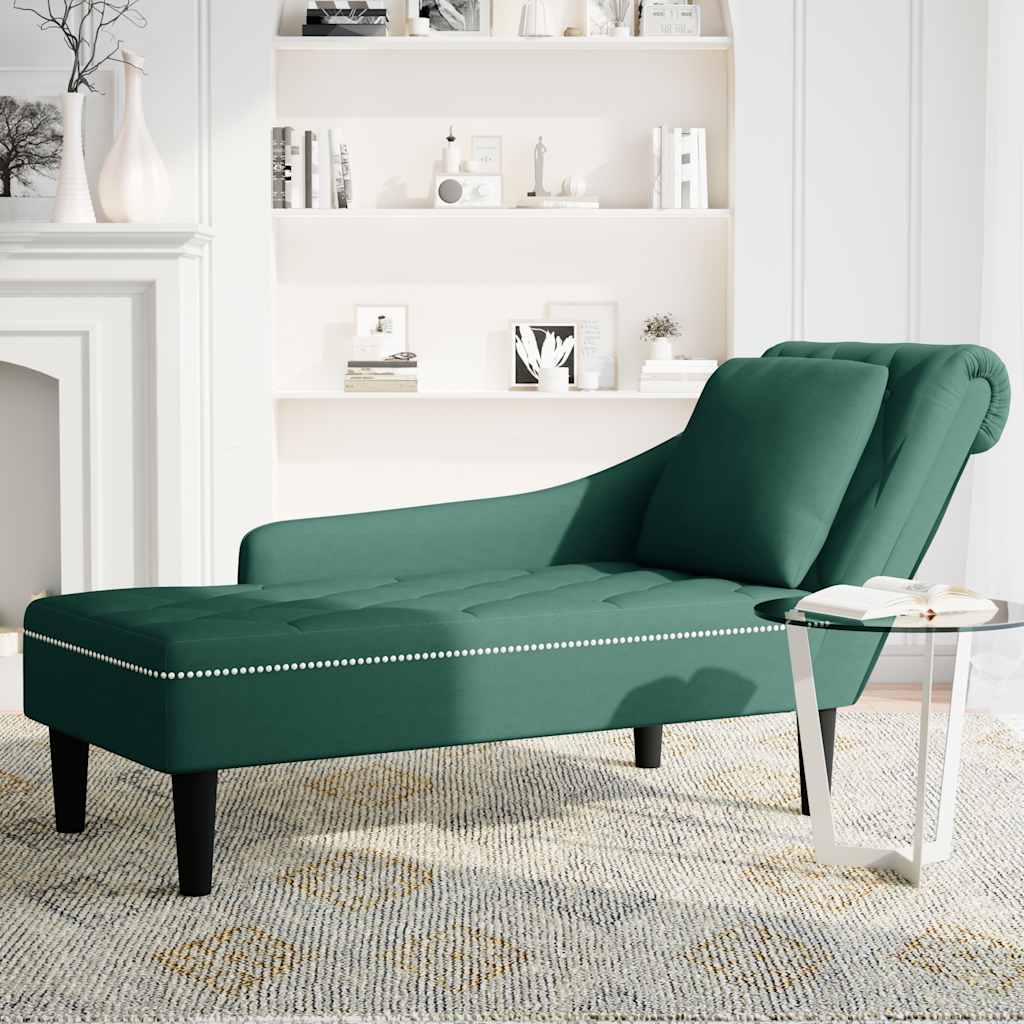 Chaiselongue mit Kissen und Rechter Armlehne Dunkelgrün Samt