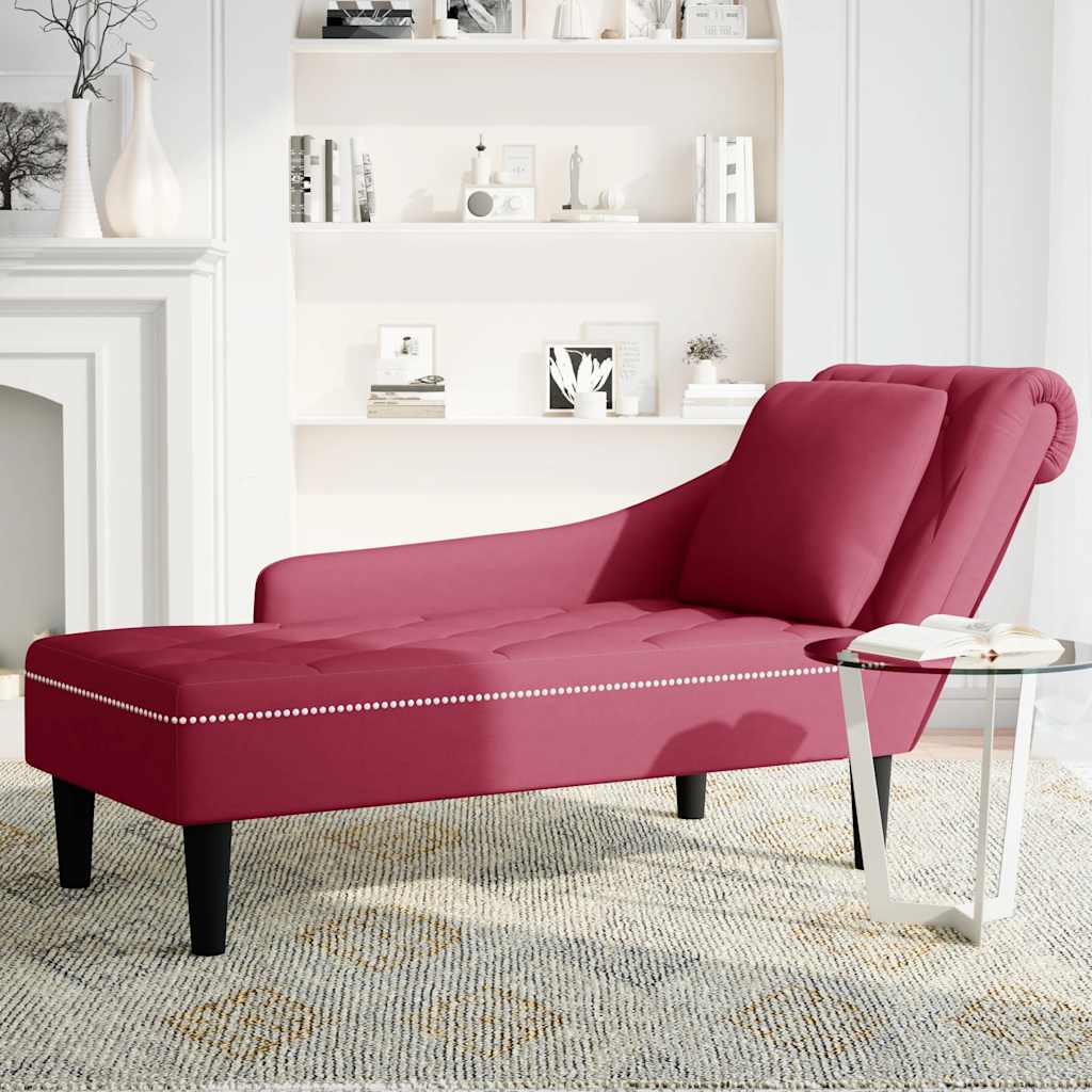 Chaiselongue mit Kissen und Rechter Armlehne Weinrot Samt