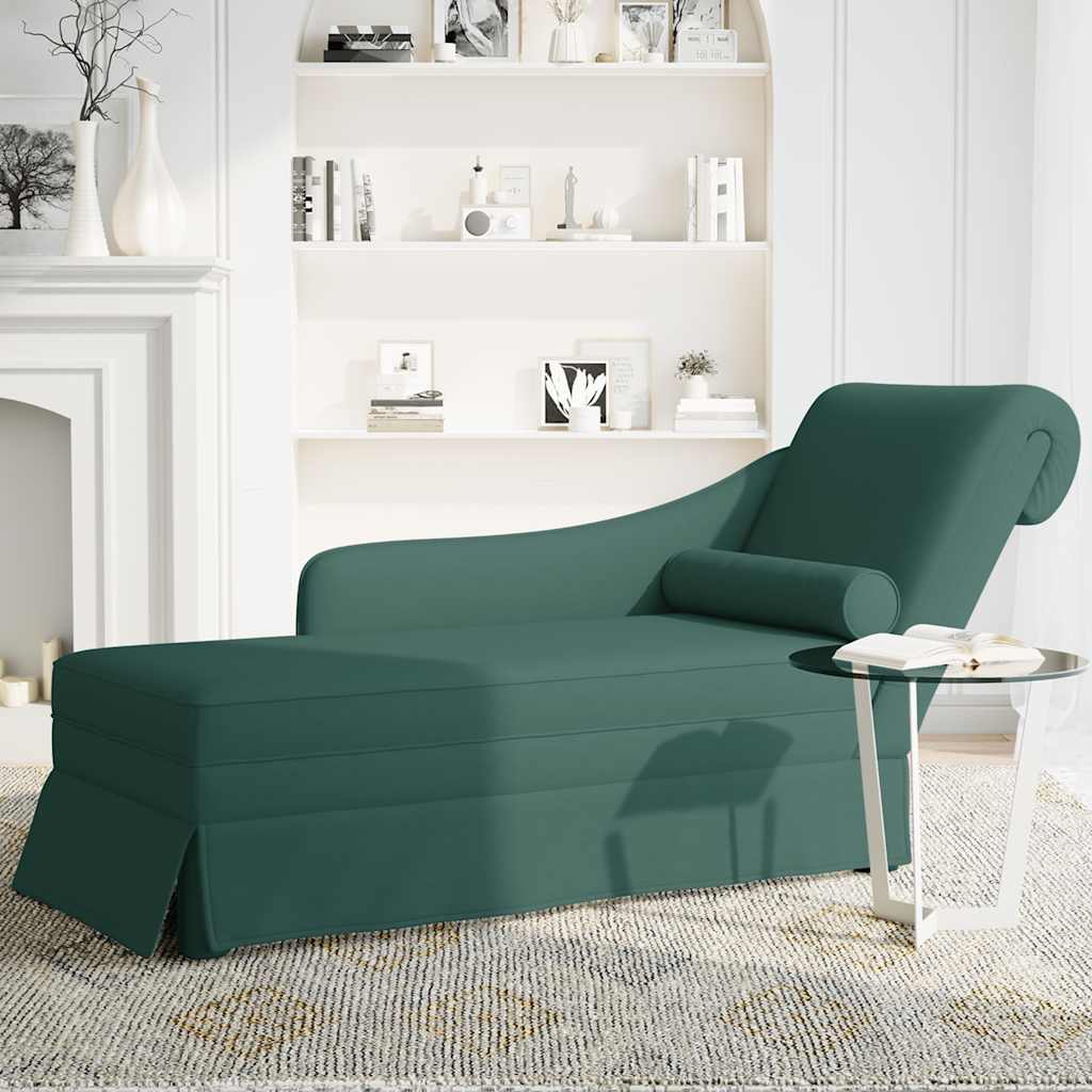 Chaiselongue mit Nackenrolle Rechter Armlehne Dunkelgrün Samt