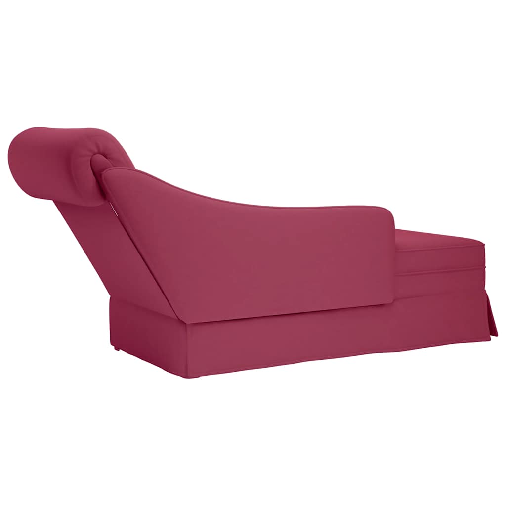 Chaiselongue mit Nackenrolle und Rechter Armlehne Weinrot Samt