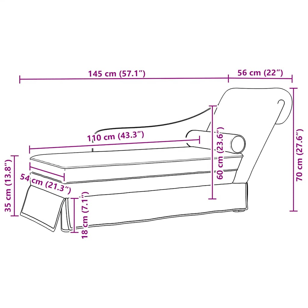 Chaiselongue mit Nackenrolle und Rechter Armlehne Weinrot Samt