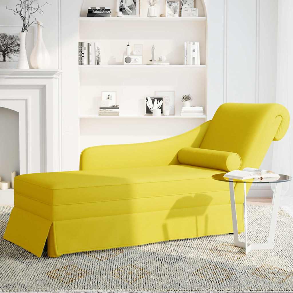 Chaiselongue mit Nackenrolle und Rechter Armlehne Gelb Samt