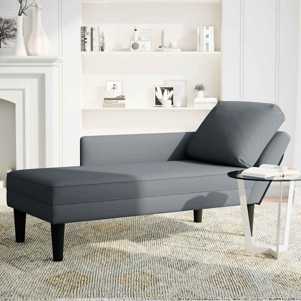 Chaiselongue mit Kissen und Rechter Armlehne Dunkelgrau Samt