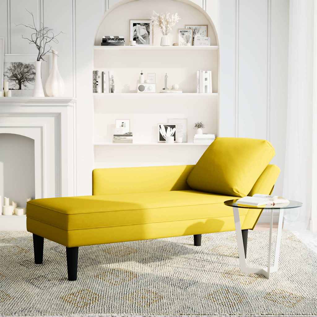 Chaiselongue mit Kissen und Rechter Armlehne Gelb Samt