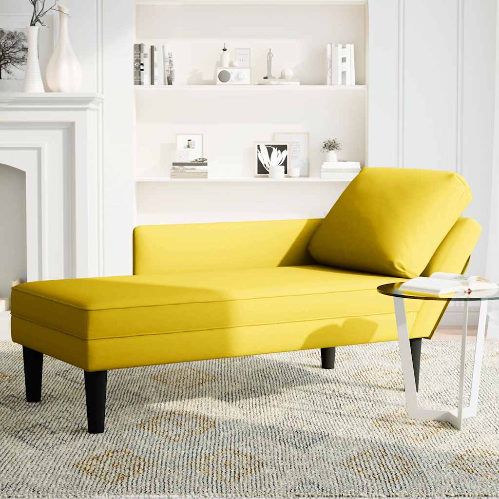 Chaiselongue mit Kissen und Rechter Armlehne Gelb Samt