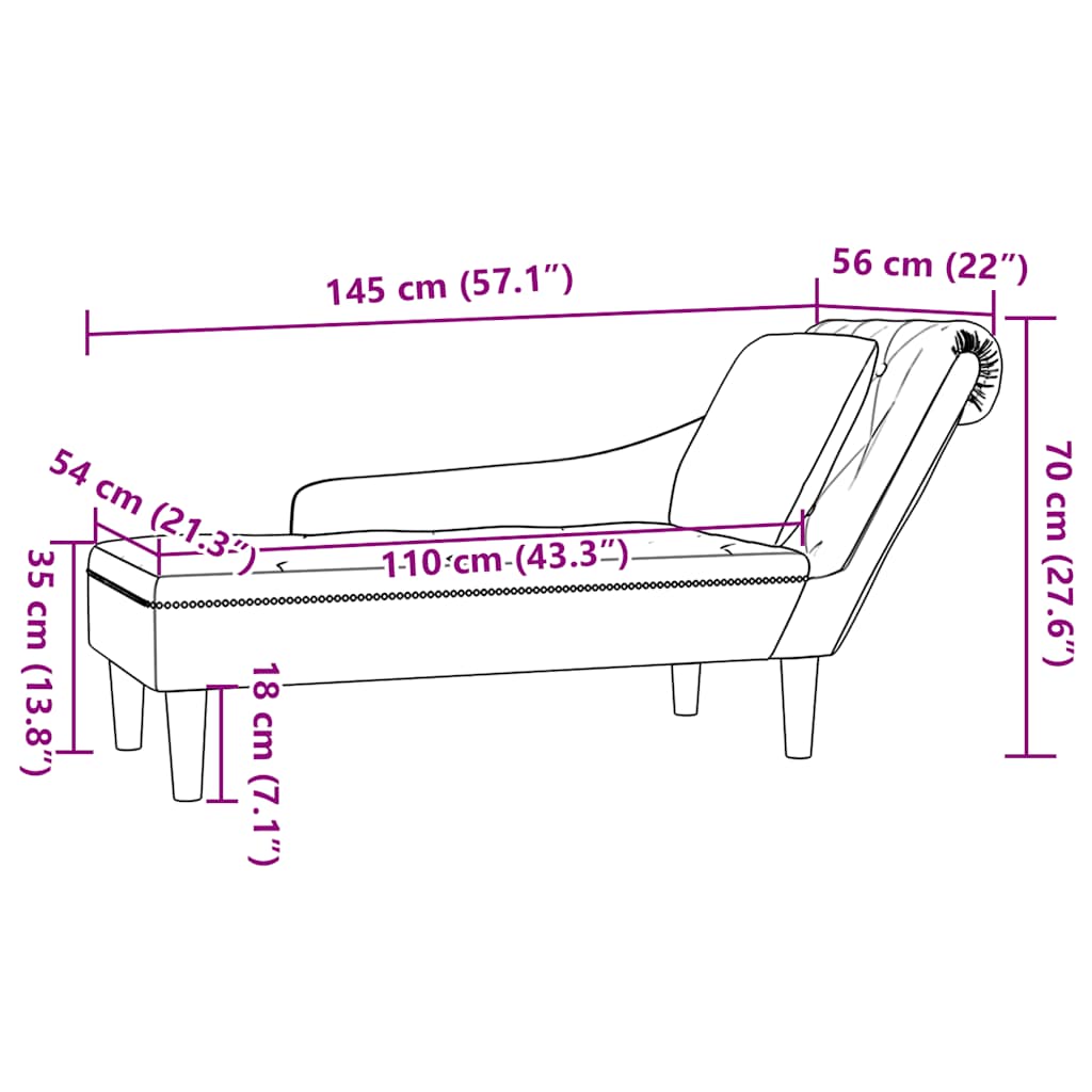 Chaiselongue mit Kissen & Rechter Armlehne Grau Kunstleder