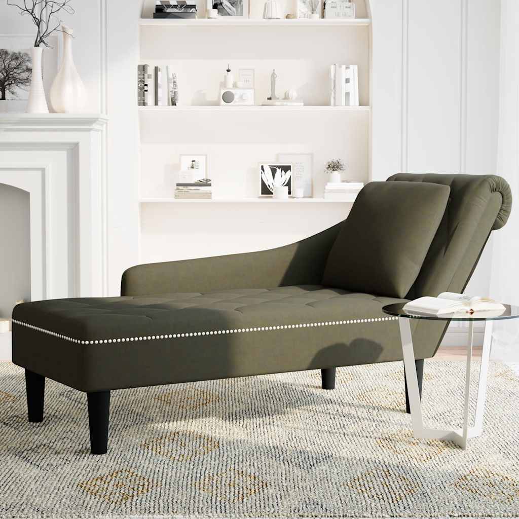 Chaiselongue mit Kissen & Rechter Armlehne Armeegrün Kunstleder