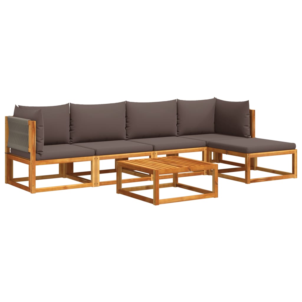 6-tlg. Gartensofa-Set mit Kissen Holz Akazie & Seil