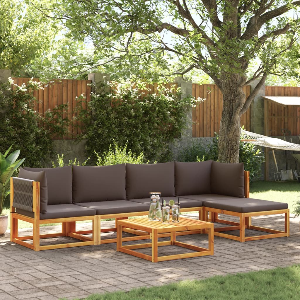 6-tlg. Gartensofa-Set mit Kissen Holz Akazie & Seil