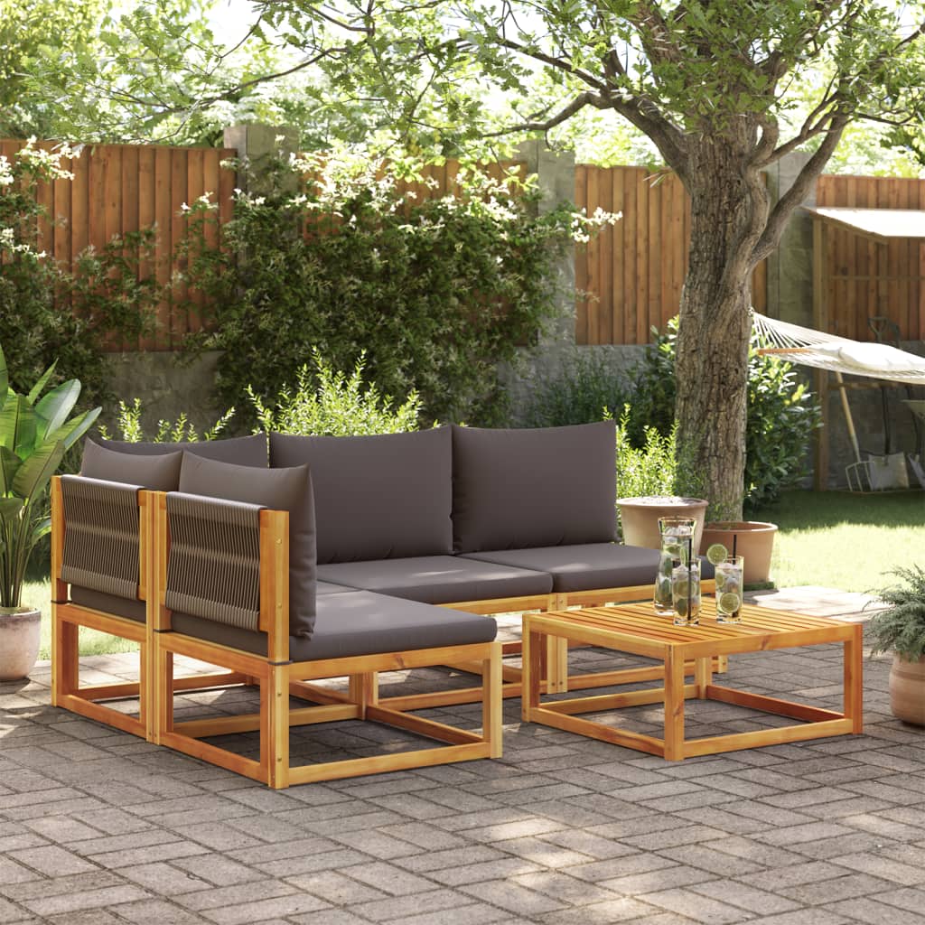 5-tlg. Gartensofa-Set mit Kissen Holz Akazie & Seil