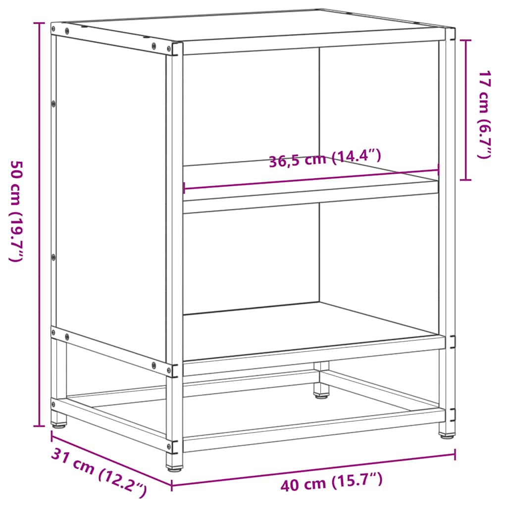 Nachttische 2 Stk. Sonoma-Eiche 40x31x50cm Holzwerkstoff Metall