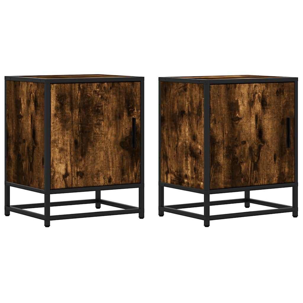 Nachttische 2 Stk. Räuchereiche 40x31x50cm Holzwerkstoff Metall