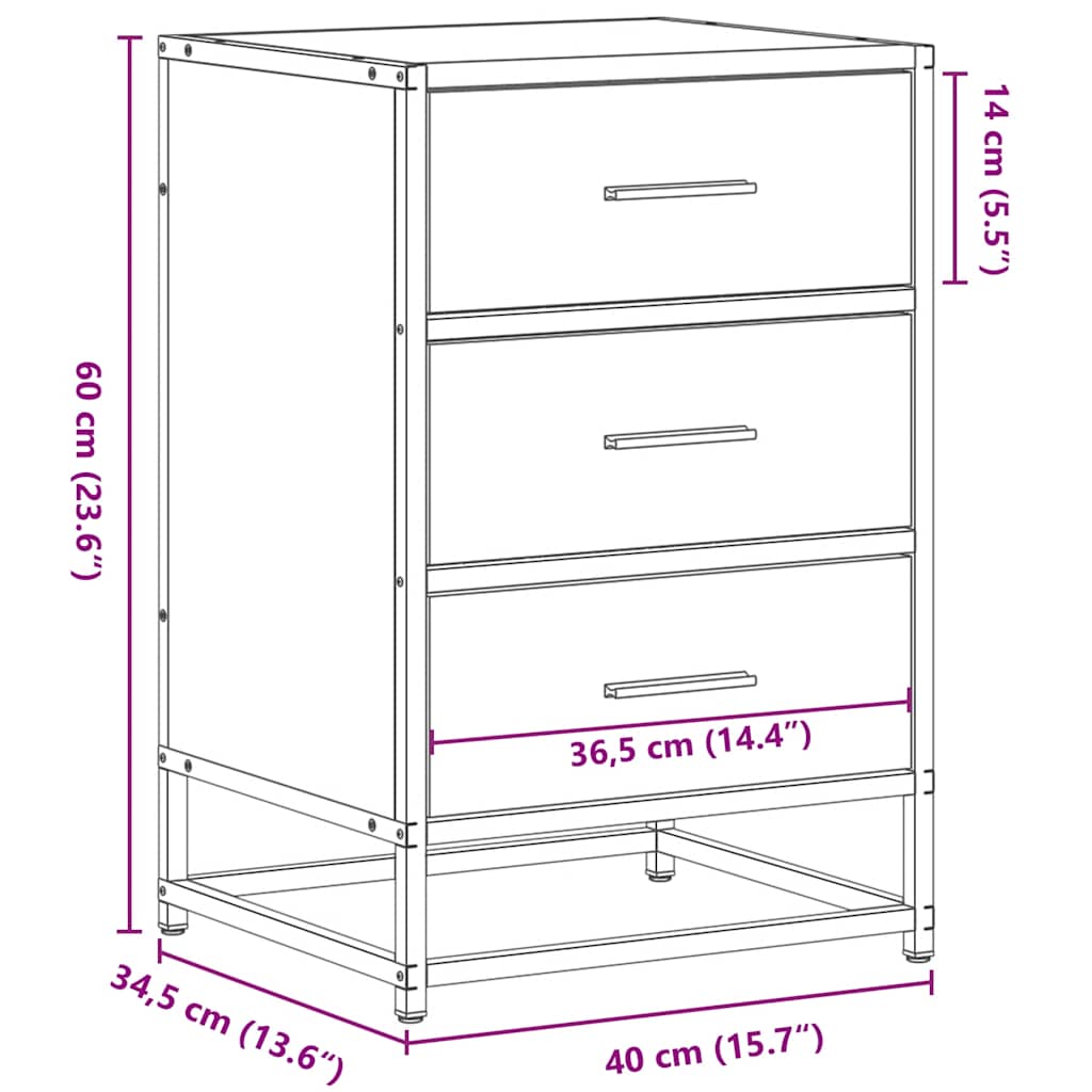 Nachttisch Schwarz 40x34,5x60 cm Holzwerkstoff und Metall