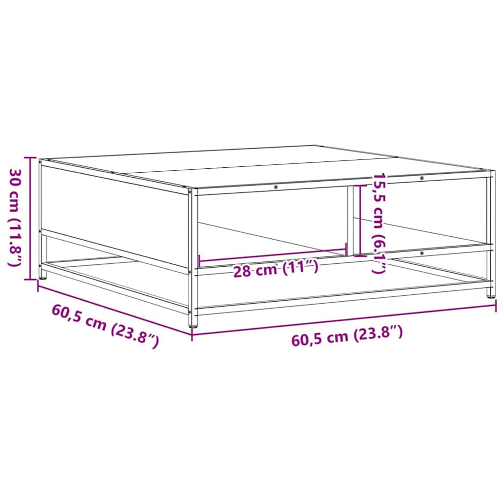 Couchtisch Schwarz 60,5x60,5x30 cm Holzwerkstoff und Metall