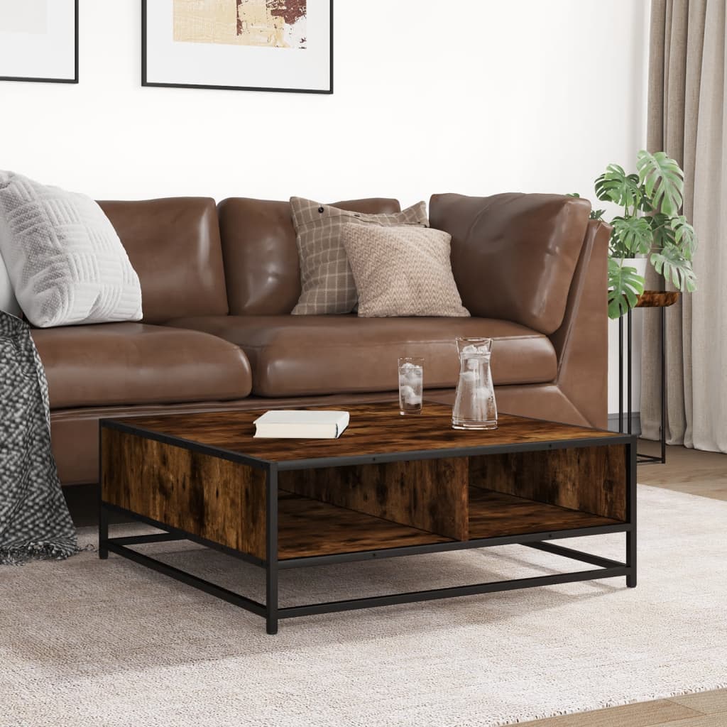 Coffee table smoked oak 80x80x30 cm wood material and metal