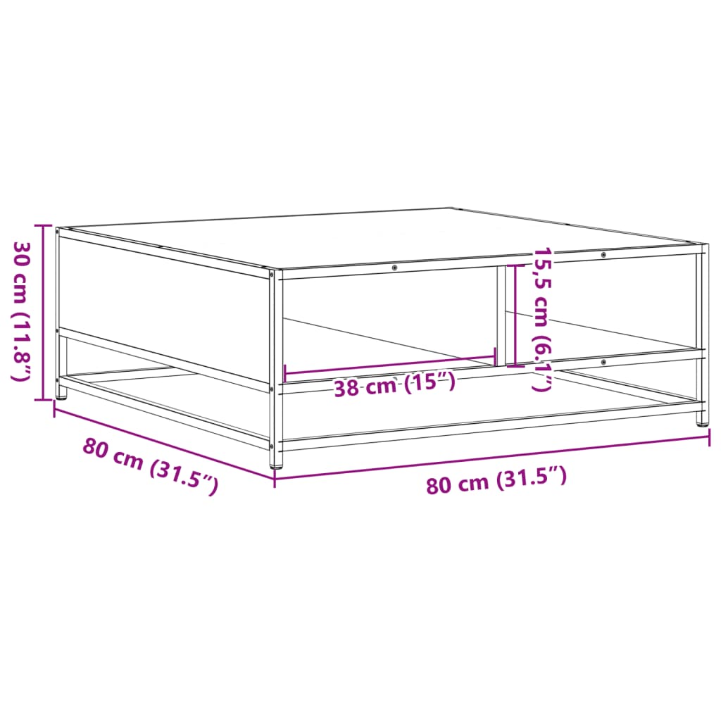 Coffee table smoked oak 80x80x30 cm wood material and metal