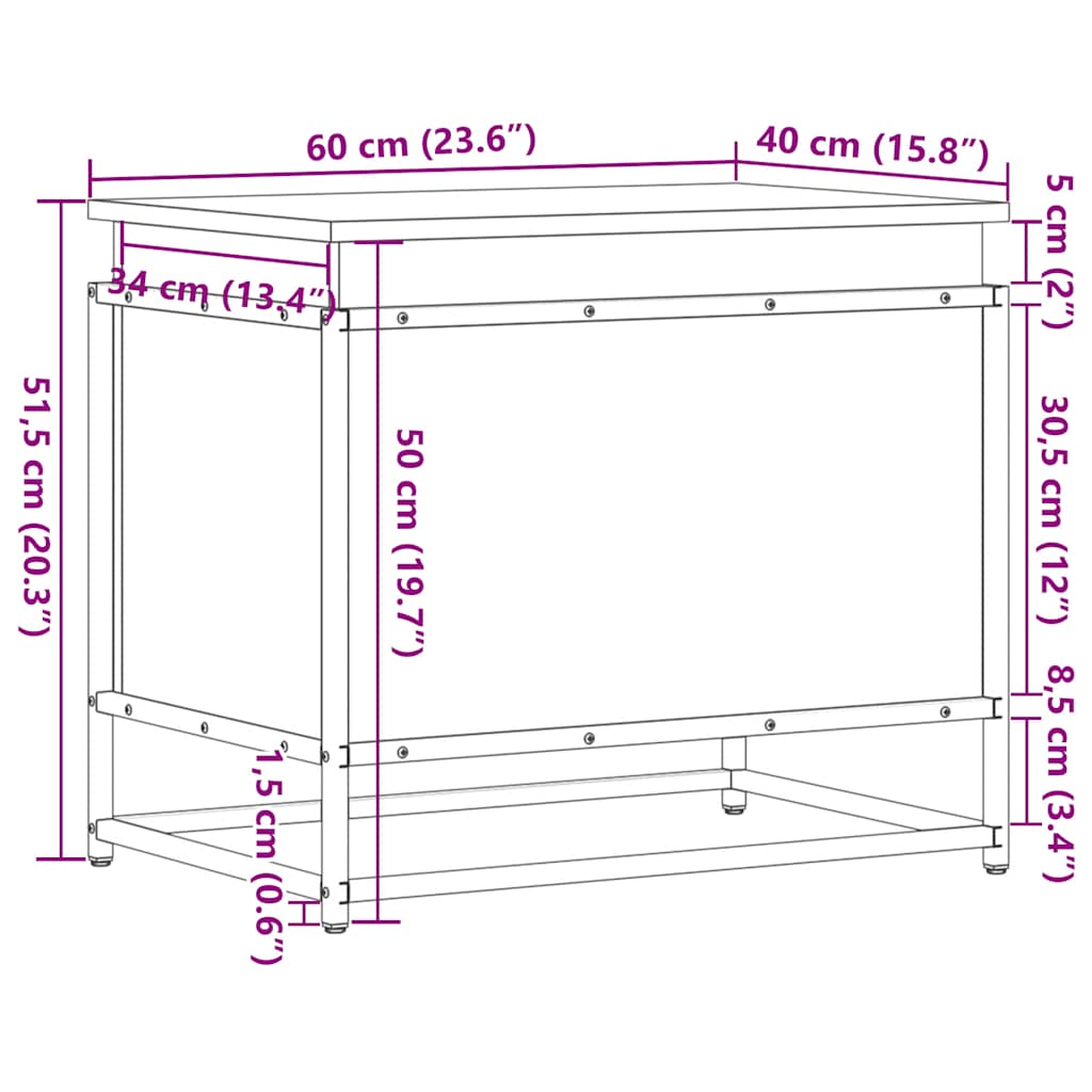 Storage box with lid black 60x40x51.5 cm wood material