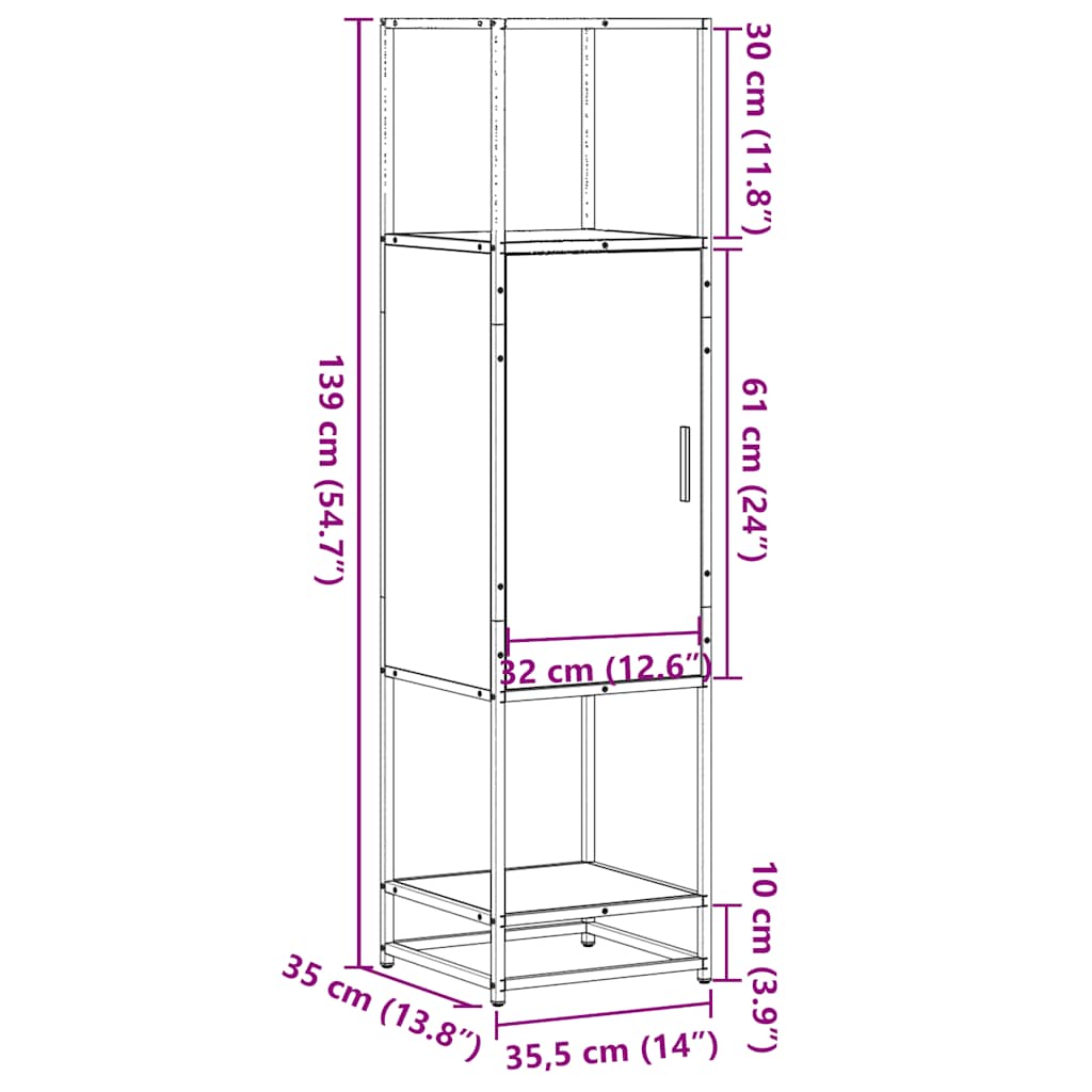 Highboard Sonoma-Eiche 35,5x35x139 cm Holzwerkstoff Metall