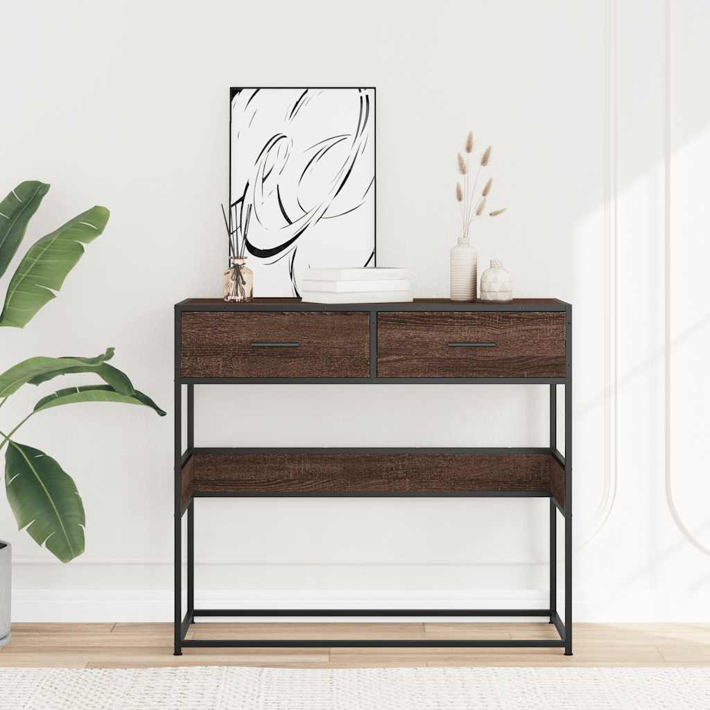 Console Table Brown Oak Look 90x35x80 cm Wood Material