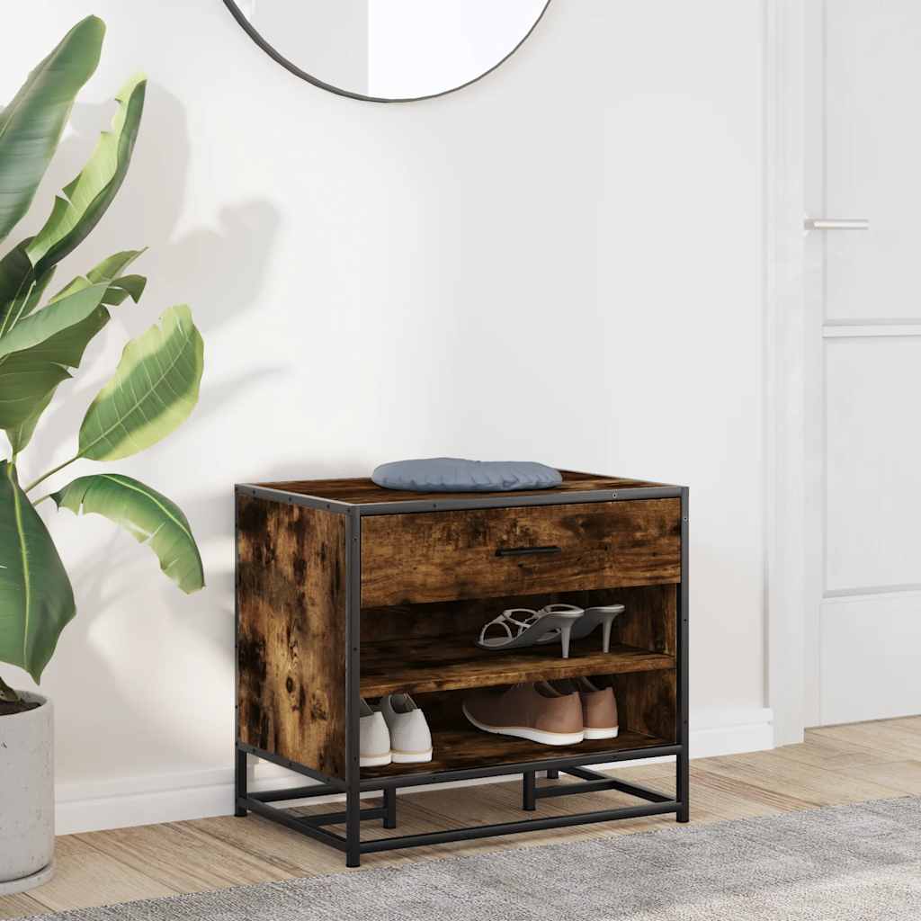Shoe bench smoked oak 60x40x53.5 cm wood material and metal