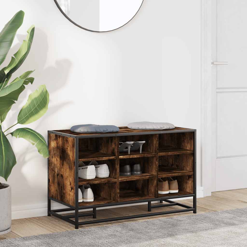 Shoe bench smoked oak 84x40x53.5 cm wood material and metal