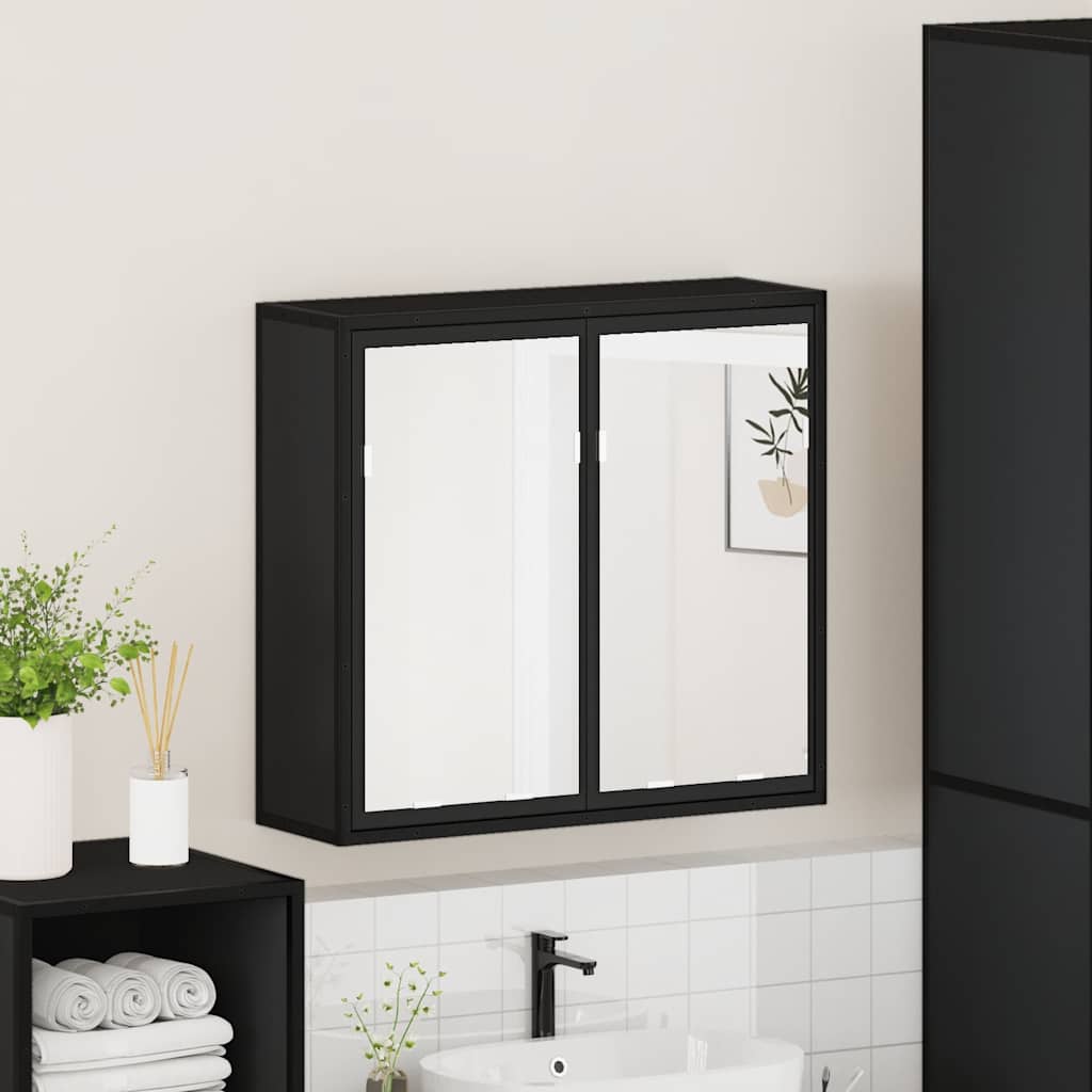 Spiegelschrank Schwarz 65x20x60 cm Holzwerkstoff