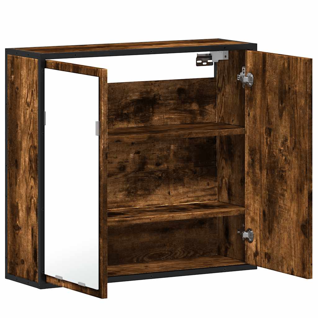 Bathroom mirror cabinet smoked oak 65x20x60 cm wood material