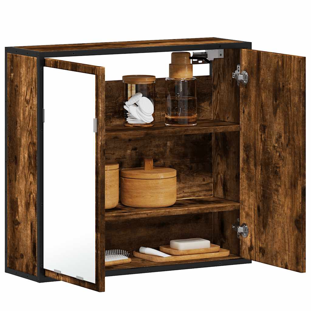 Bathroom mirror cabinet smoked oak 65x20x60 cm wood material