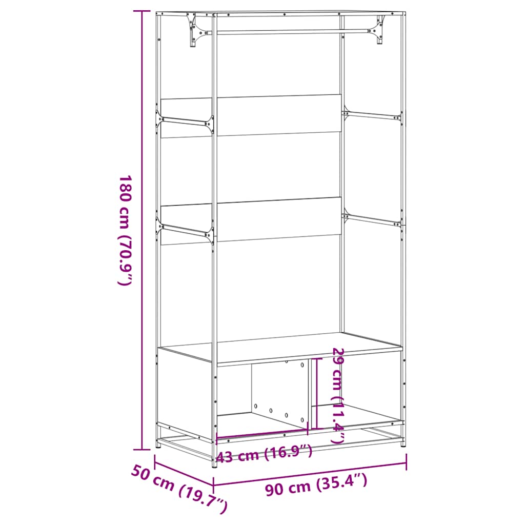 Clothes Rack Black 90x50x180 cm Wood Material