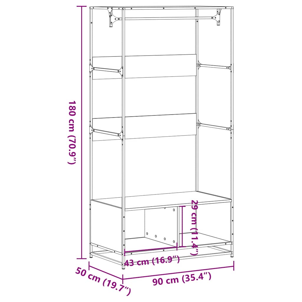 Clothes Rack Grey Sonoma 90x50x180 cm Wood Material