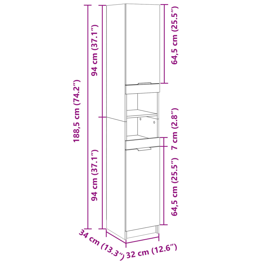 Bathroom Cabinet Sonoma Oak 32x34x188.5 cm Wood Material