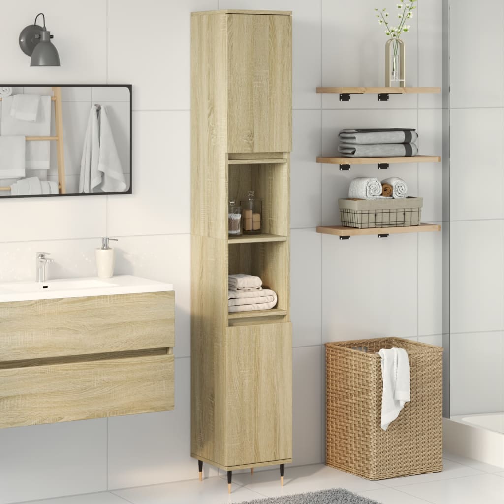 Bathroom Cabinet Sonoma Oak 30x30x190 cm Wood Material