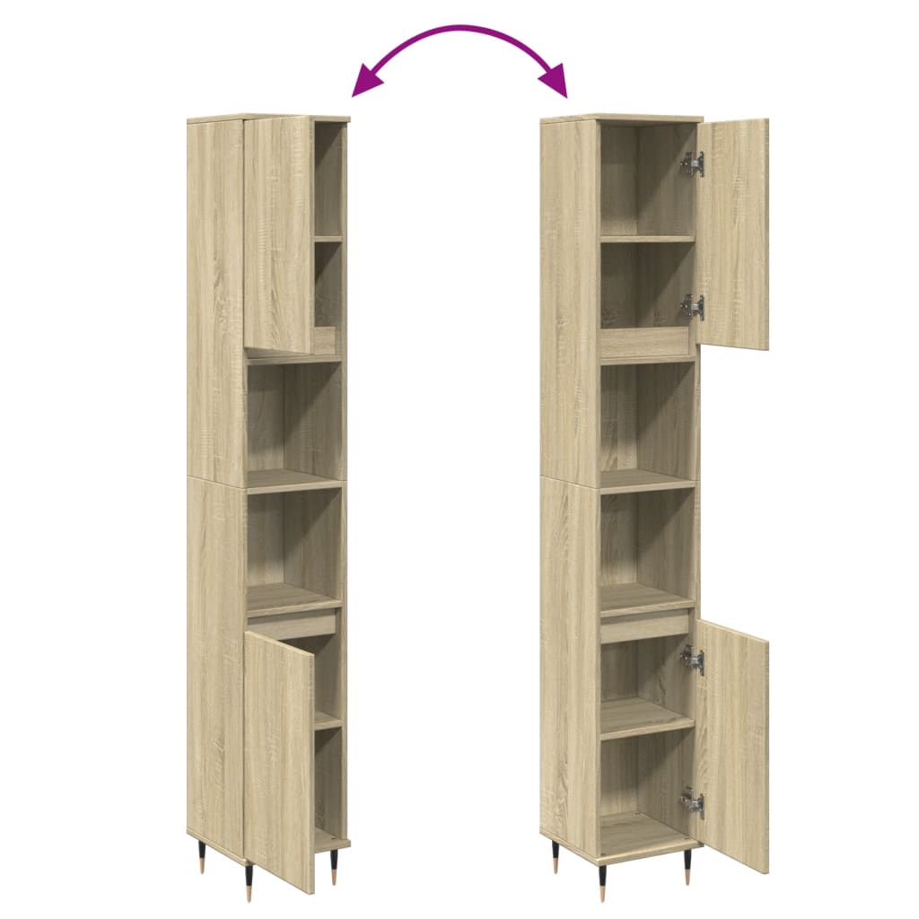Bathroom Cabinet Sonoma Oak 30x30x190 cm Wood Material