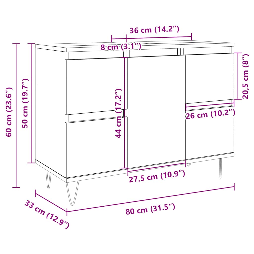 Bathroom Cabinet Sonoma Oak 80x33x60 cm Wood Material